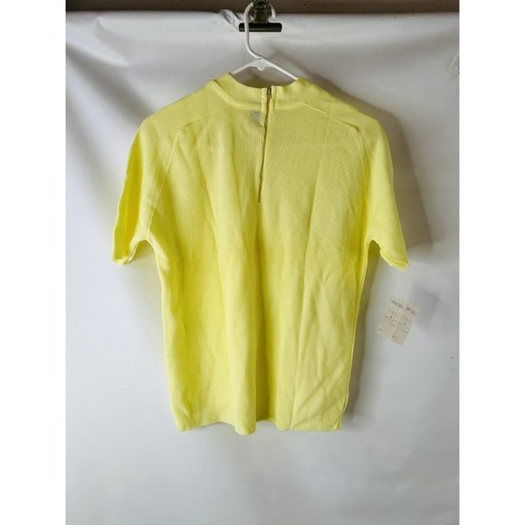 NOS VTG 70s Ribbed Knit Blank Short Sleeve T Shirt Blouse Yellow - Picture 4 of 6
